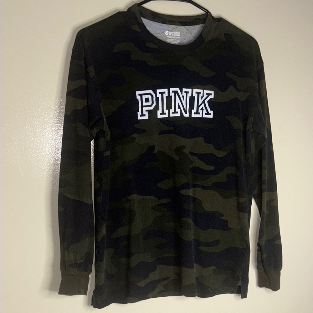 7. PINK Victoria's Secret Green Camouflage Long Sleeve Tee
